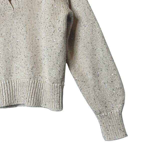 J. Crew Sequin Sweater Polo in Natural / Cream size Large - Picture 3 of 5